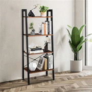 FAFIAR 4-Shelves Ladder Shelf Bookcase Iron Brown 4-Position