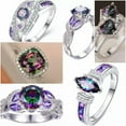 thumbnail image 2 of HOOUN Charm Mystic Rainbow Topaz Ring Women Wedding Jewelry Party Size 6-10-#5-9, 2 of 3