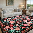 thumbnail image 7 of Wondo 6x9 ft Black Washable Area Rug - Low Pile Non-Slip Bohemian Floral Design for Bedroom, Living Room, Dining Room, Office & Kids Room, 7 of 7