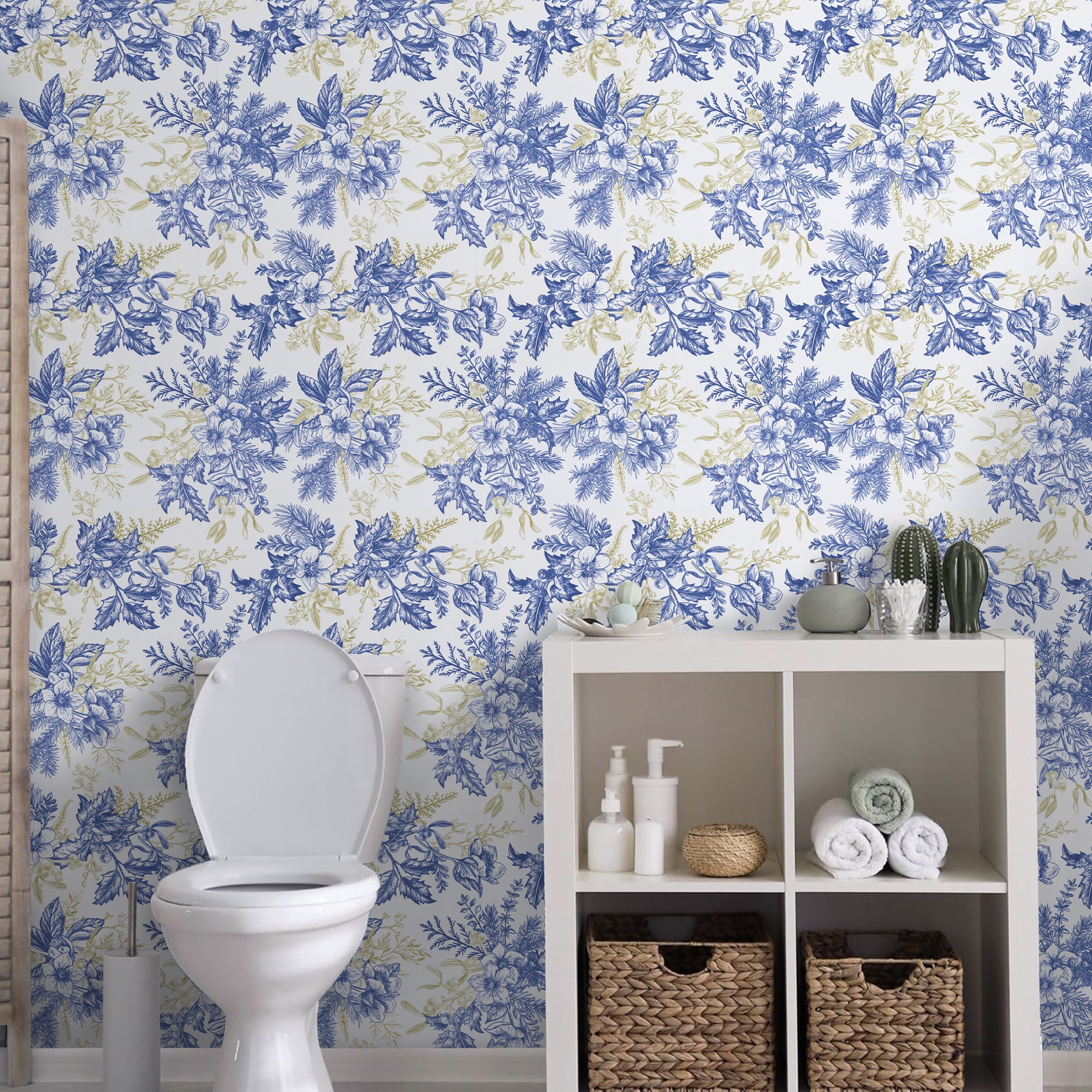 Abyssaly Blue Floral Wallpaper Peel and Stick Wallpaper 17.3" × 393.7" Self Adhesive Removable Wallpaper Vintage Flower Vinyl Wall Paper for Home Decor