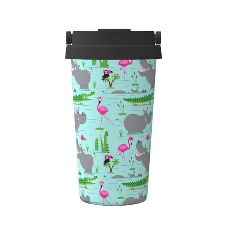 

Adobk Hippo With Flamingos And Crocodiles Print Stainless Steel Coffee Mug -Vacuum Insulated Coffee Tumbler - Leakproof Travel Mugs Insulated for Hot & Cold Drinks