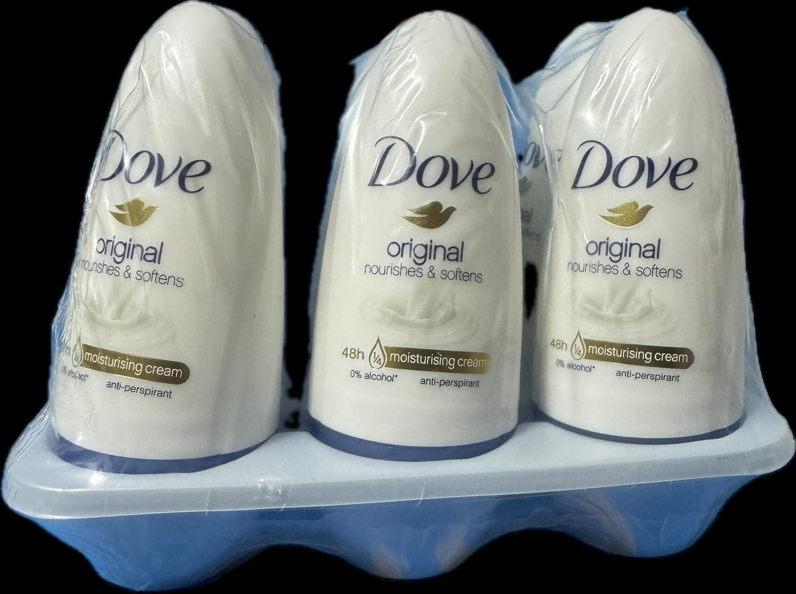 Women's Dove Roll On Anti-Perspitant Deodorant original nourishes & softens 50Ml (Pack 6)