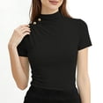 thumbnail image 1 of tarylea Crop Tops pour Femmes Manches Courtes Col Montant Bouton Décor Ajusté Blouse Habillée, 1 of 6