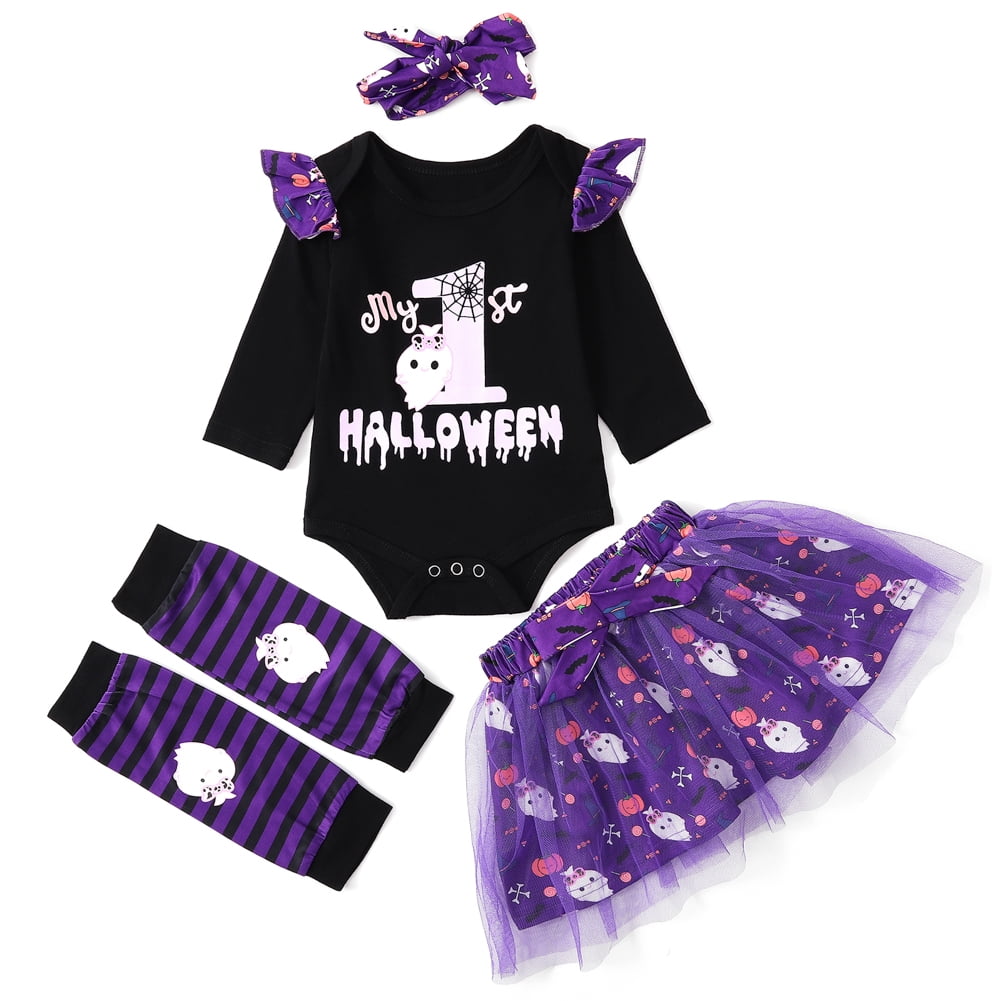Actoyo Baby Girls Halloween Outfits Costume Cute Romper+ Tutu Skirt+
