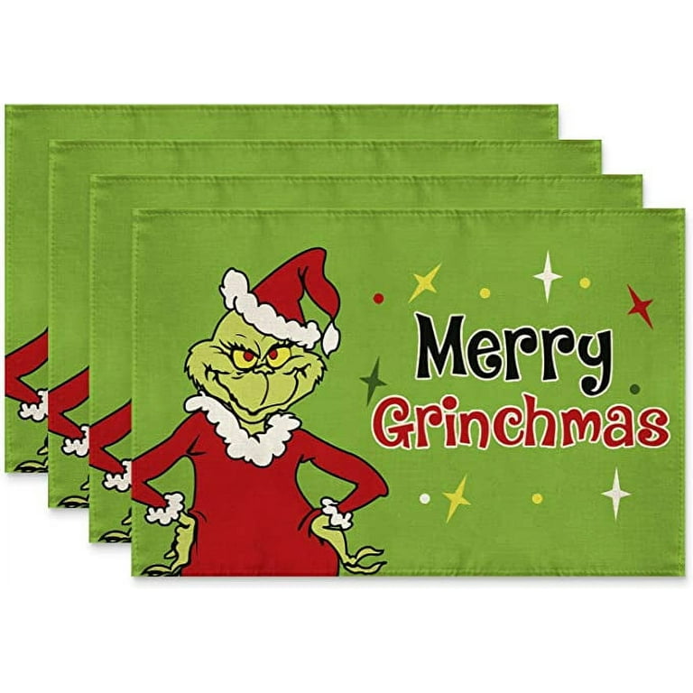 Set of 5 Grinch Placemats and Table Runner Merry Grinchmas Table Mats  Winter New Year Xmas Christmas Decorations and Supplies for Home Kitchen  Table 