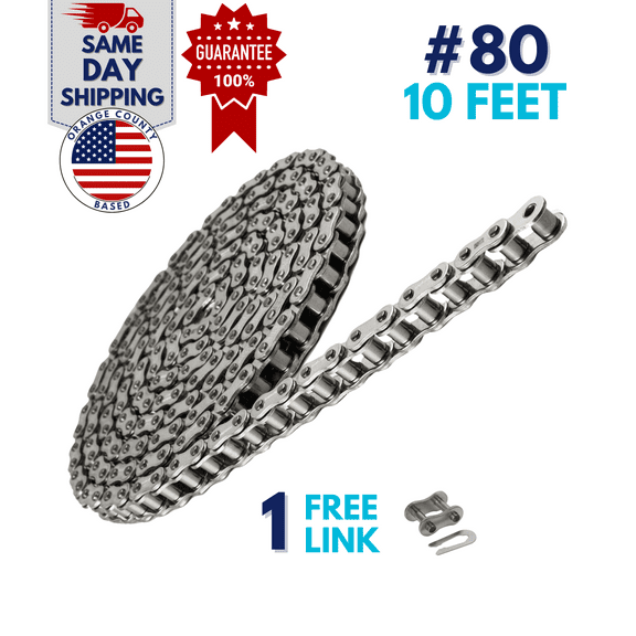 Jeremywell 80SS Stainless Steel Roller Chain 10 Feet with 1 Connecting Link