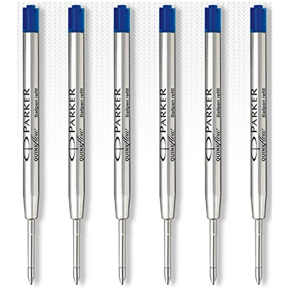 Parker Authentic QUINKflow Ballpoint Pen Refills, Medium Point Blue Ink, 6-Count Value Pack