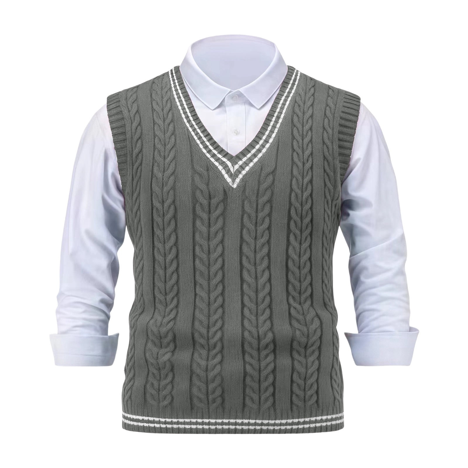 XIAOCHA Cable Knit Sweater Vest for Men V Neck Sleeveless Office