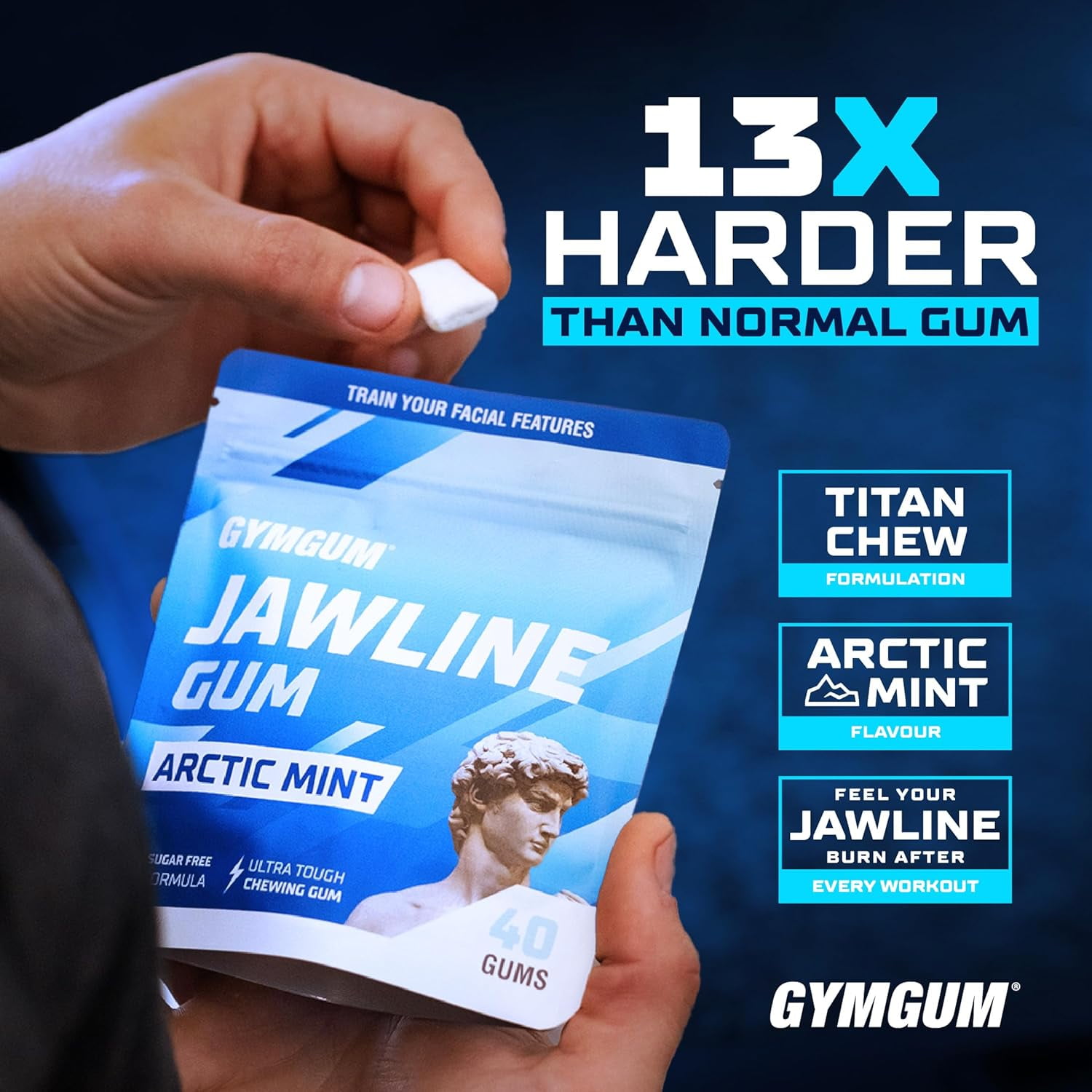 GYMGUM Jawline Ultra Hard Chewing Gum for Jaw Training & Facial Fitness | Sugar-Free, Keto-Friendly Mewing Gum (Arctic Mint, 120 Count)
