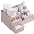 thumbnail image 3 of Caja de almacenamiento de cosméticos, elegante organizador de maquillaje multifuncional para encimera con cajones para útiles escolares, de oficina y de arte, talla M, color rosa, 3 of 13