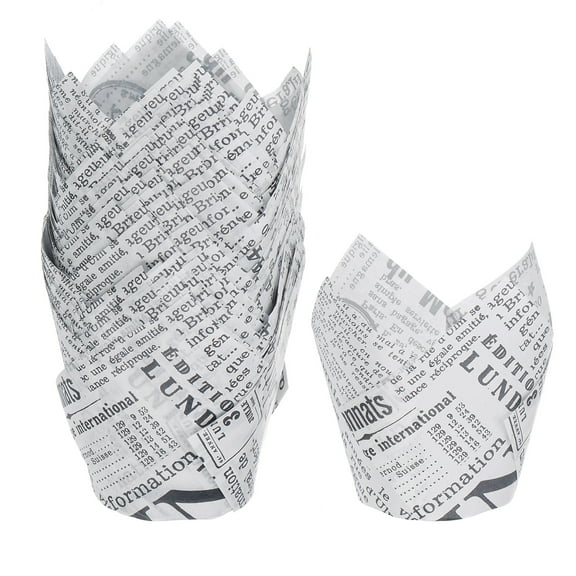 Uxcell 50Pcs Cupcake Liners Greaseproof Baking Cups Paper Cupcake Wrappers Holders, White with Newspaper