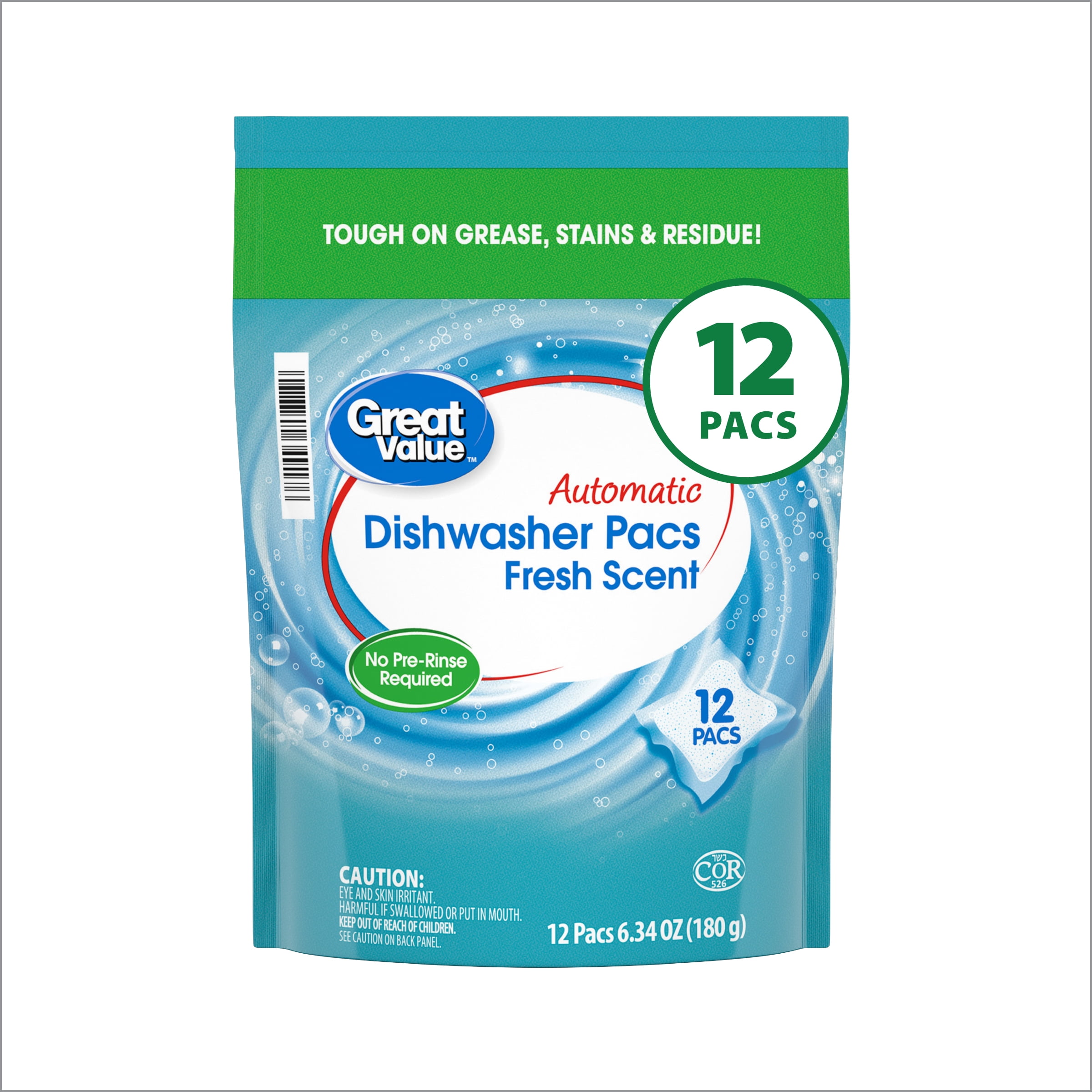 Great Value Pacs Dishwasher Detergents, Clean Fresh Scent, 6.34 Ounce