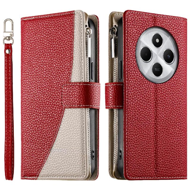 Funda cartera GANGXUN para Xiaomi Redmi 14C 4G , cuero PU con tarjetero, cremallera, correa de mano, soporte y protección 1055°