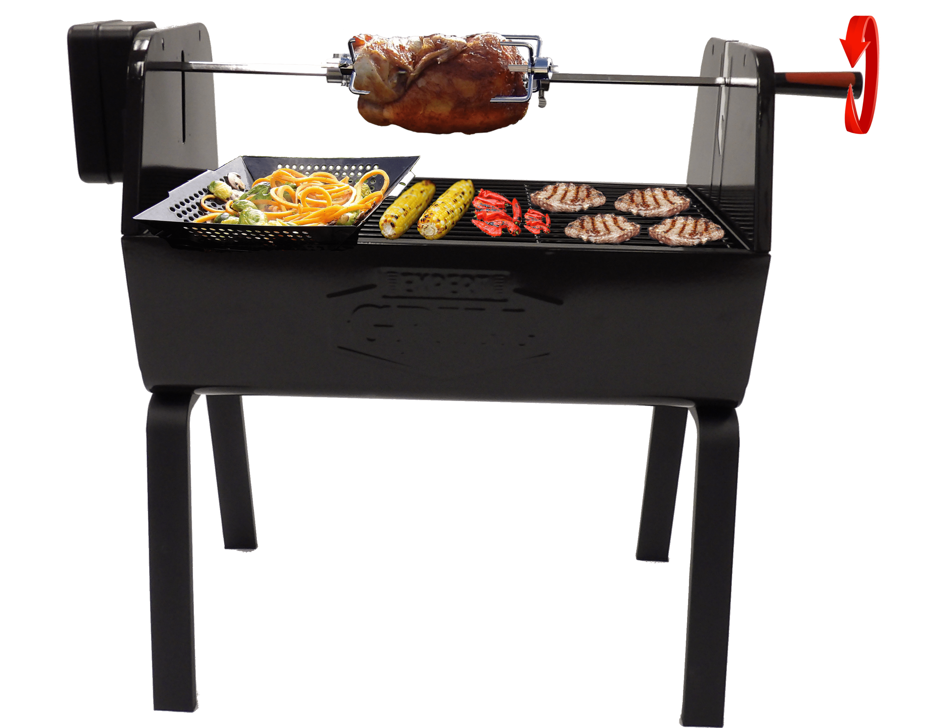 LQKYWNA BBQ Charcoal Rotisserie Grill Portable 17.5lb Capable 20W Motor Automatic Stainless Steel Grilling Fork Camping Picnics Spit Grill Roaster for Fish Chicken Rabbit Cooking