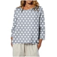 thumbnail image 2 of EchfiProm Womens Tops Cotton Linen Shirts Long Sleeve Gray Trendy Crew Neck Blouse Loose for Ladies, 2 of 8