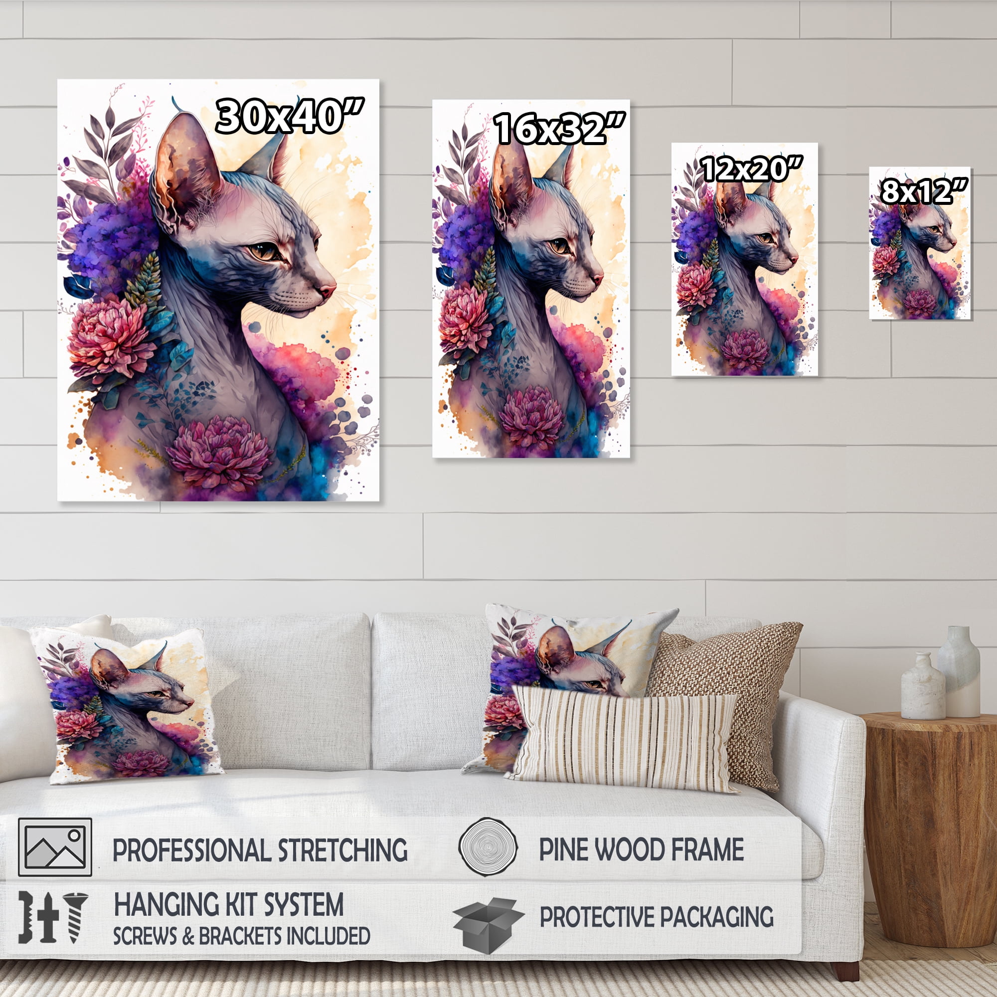 Designart Cute Sphynx Floral Art I Canvas Wall Art