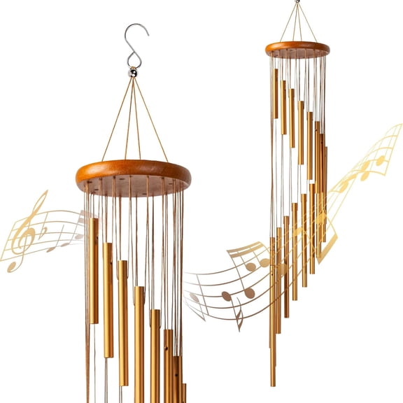 Fohil Wind Chimes,36" Large Memorial Wind Chimes Outdoor with 18 Aluminum Alloy Tubes and Hook, Best Gift for Christmas,Mom, Patio,Garden,Balcony Decor (Gold)