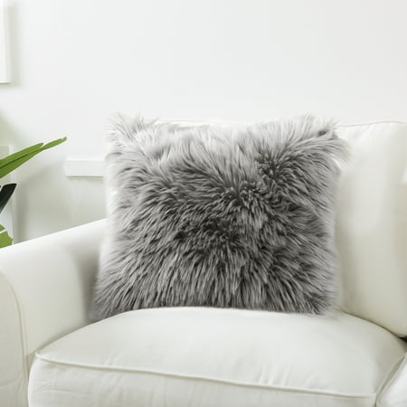 Decorative Log - Reafort Faux Fur Sheepskin Long Hair Decorative Pillow Cover with Zipper18