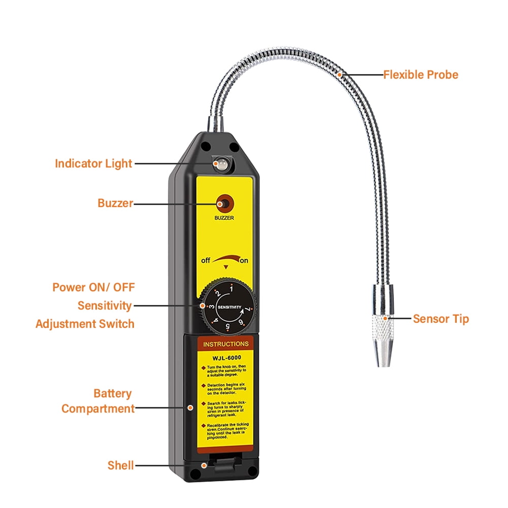 Lepmerk Freon Leak Detector WJL-6000 Refrigerant HVAC Leak Detector Halogen Gas Sniffer Automotive Gas Finder Halogen Leakage Tester Checker for R134a R410A R12 R22 R404A