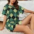 thumbnail image 6 of Womens Pajama Sets With Pocket, Green Squares Lounge Sets Short Sleeve Sleepwear PJ Sets for Women, 6 of 6