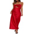 thumbnail image 1 of Women‘s Satin Tube Dress featuring Solid Color and Flower Gown with Scarf, 1 of 9