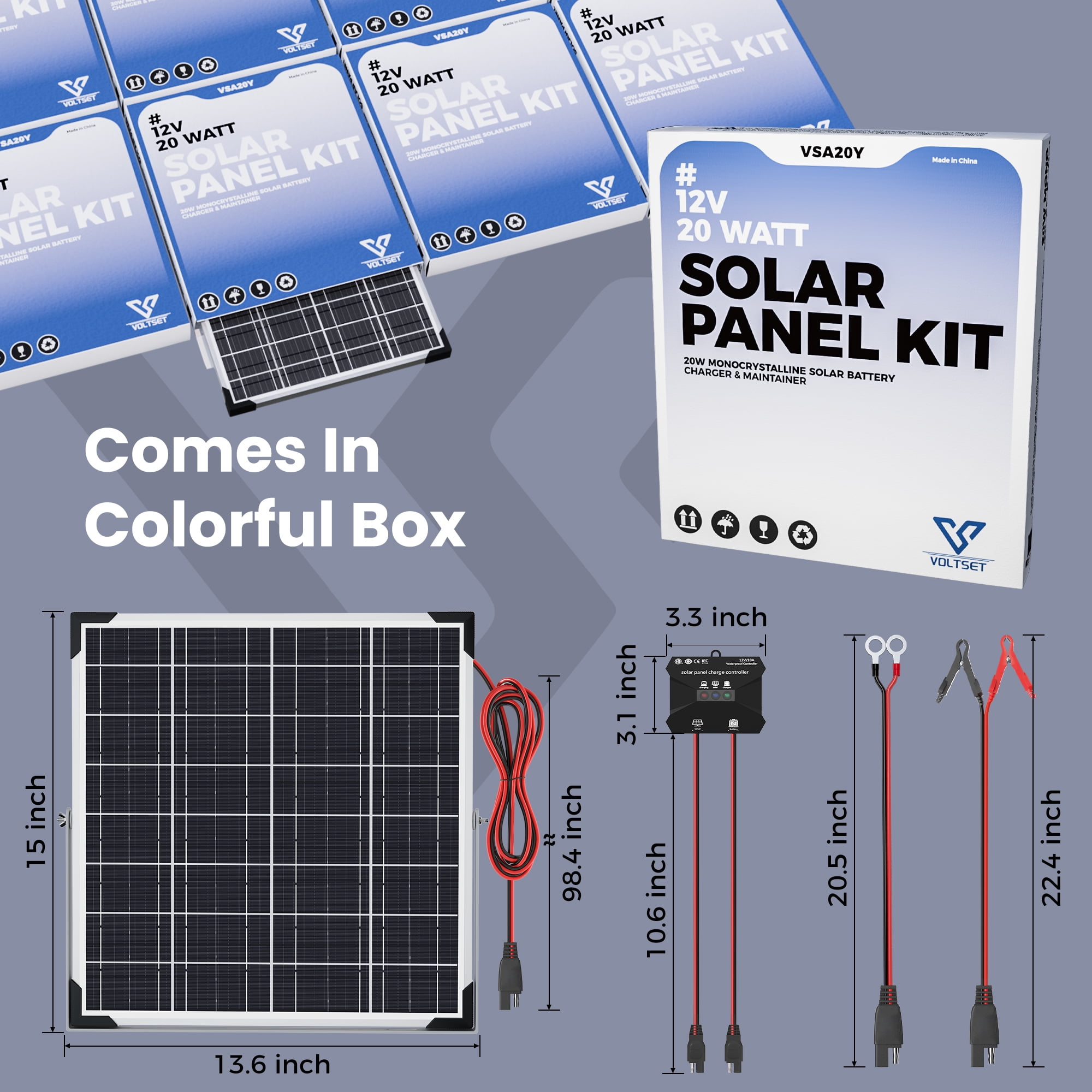 Kit panneau solaire 20 W 12 V/24 V Chargeur de batterie pour régulateur