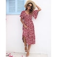 thumbnail image 4 of Vestido de verano AUSELILY para mujer, cuello en V, manga corta, 2XL, rojo, 4 of 6