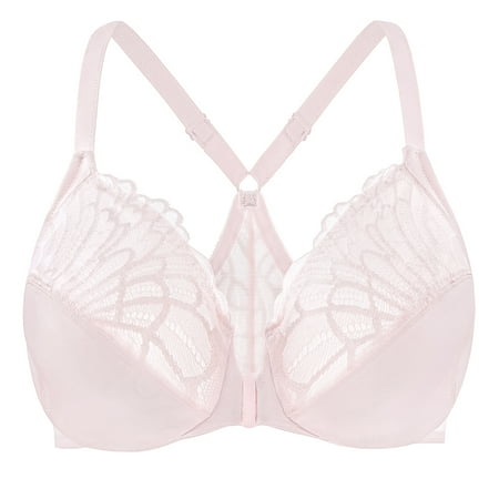MELENECA Female Racerback Front Closure Unlined Underwire Bra for Women Soft Pink 34B