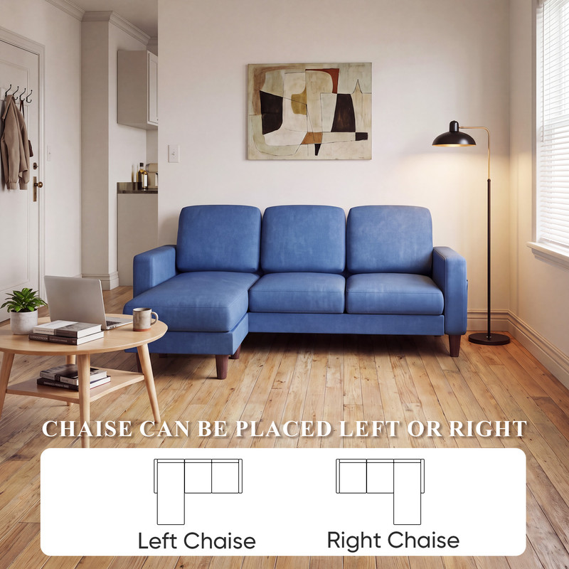 Lacoo L-Shaped Sofa Couch, 72" Modern Reversible Chaise Cloud Sofa with Cushions for Living Room, Apartment and Small Space, Blue