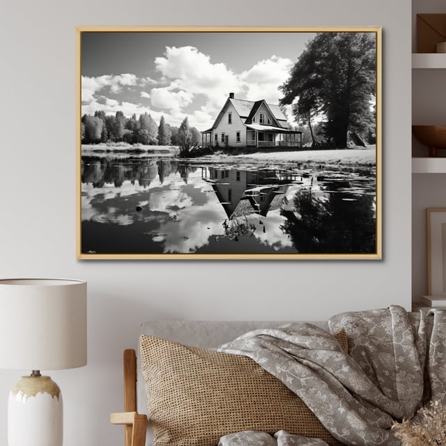 Designart art Mural Encadré Ferme, art Mural Encadré Ferme, Réflexion sur la Vie Rurale à la Ferme, art Mural Encadré Naturel Extra Grand, 20x12 Pouces Cadre Couleur Brun Naturel