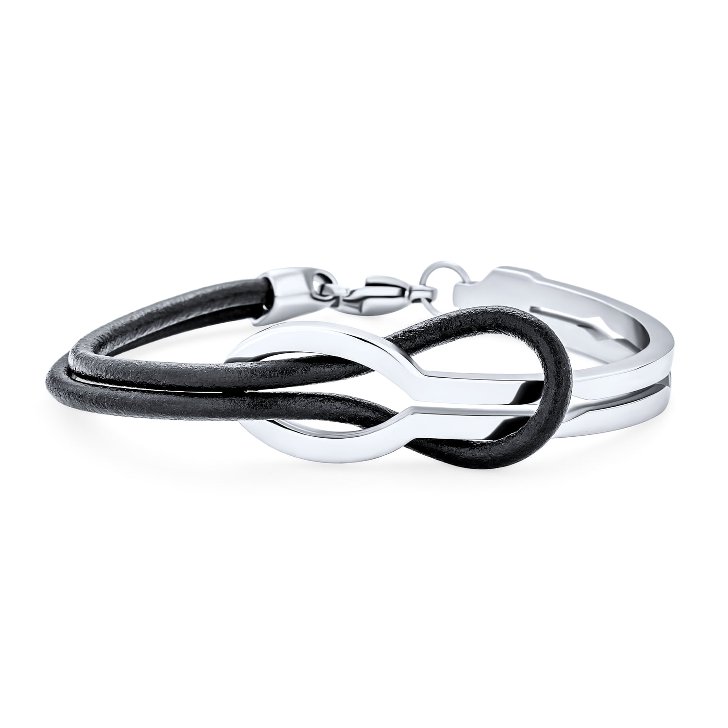 Leather Bracelet Stainless Steel designer Tone Anchor Charm Silver Clasp Bangle