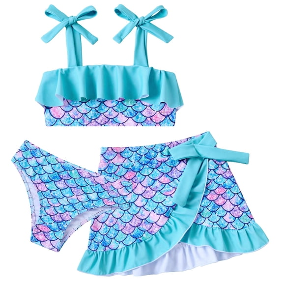 Lanbubble Girls Tankini Swimsuit Set 3 Piece Bathing Suits for Toddler Summer Beach Swimwear Size 5-6 Years