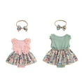 thumbnail image 4 of Otqutp Baby Girls Summer Floral Romper Dress Short Sleeve Tulle Romper Dress Baby Dress Baby Easter Outfit with Headband Set(A-Green,12-18 Months), 4 of 4
