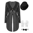thumbnail image 3 of Zaldita Women Shiny Sequin Tailcoat Circus Showman One-Button Tuxedo Jacket Performance Outfits Black M, 3 of 7