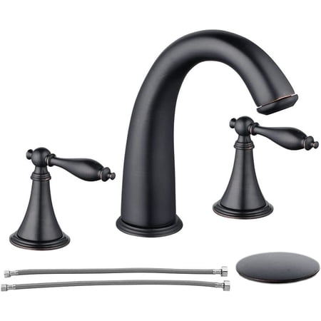 3 Hole Widespread Bathroom Faucet, Sinda Black 2 Handle Bathroom Sink ...