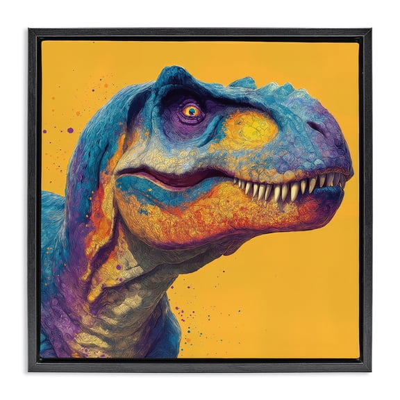 Stupell Industries Bohemian Vibrant T-Rex Portrait Black Floating Frame Canvas Art, 18 x 18, by Wumples