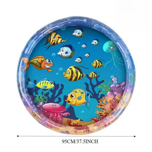 Summer Ready: Inflatable Thickened PVC Water Play Mat for Toddlers' Crawling & Cognitive Development - Interactive Toy for Kids, Cats & Dogs with Tropical Fish Design & Air Pump (95cm)
