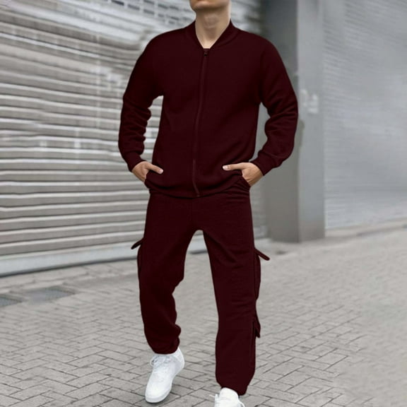 Mens Tracksuit 2 Piece Fleece Sweatsuit for Men Athletic Full Zip Tracksuit Jacquard Jogging Set Jackets And Pants Outfit Athletic Jogging Fall Winter Tracksuit