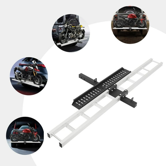 Aluminum Motorcycle Carrier for Dirt Bikes, Hitch-Mounted, Max 500 lbs Capacity, Black and Silver, Practical Straps,  Steel Construction