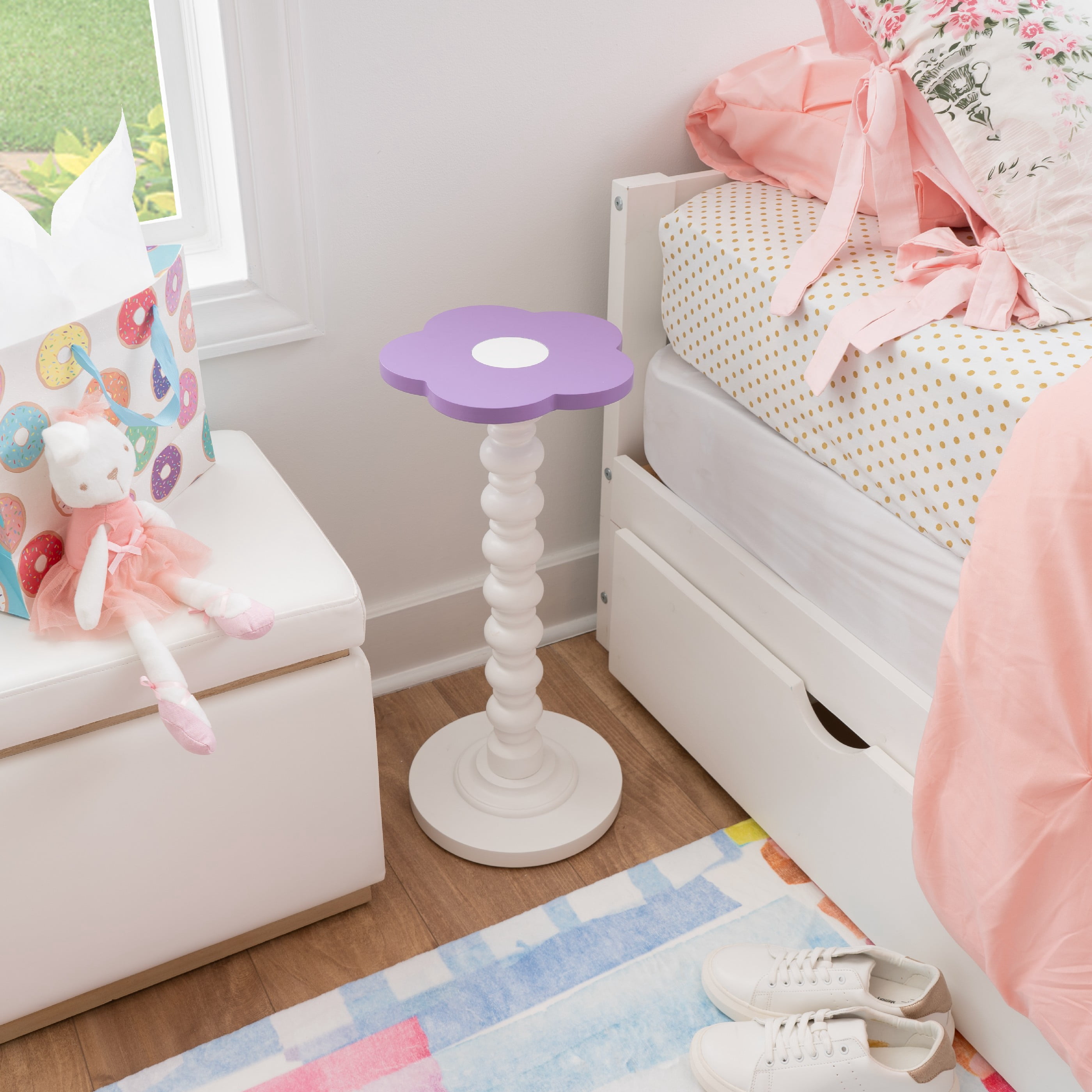 Linon Carice Kids Flower Side Table, Tall, White/Purple