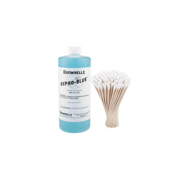 Brownels Oxpho-Blue Liquid Gun Blue, New Version Cold Bluing Solution Professional Grade, 4 Fl oz. / 100 Swabs (32 fl. oz 100 swabs)
