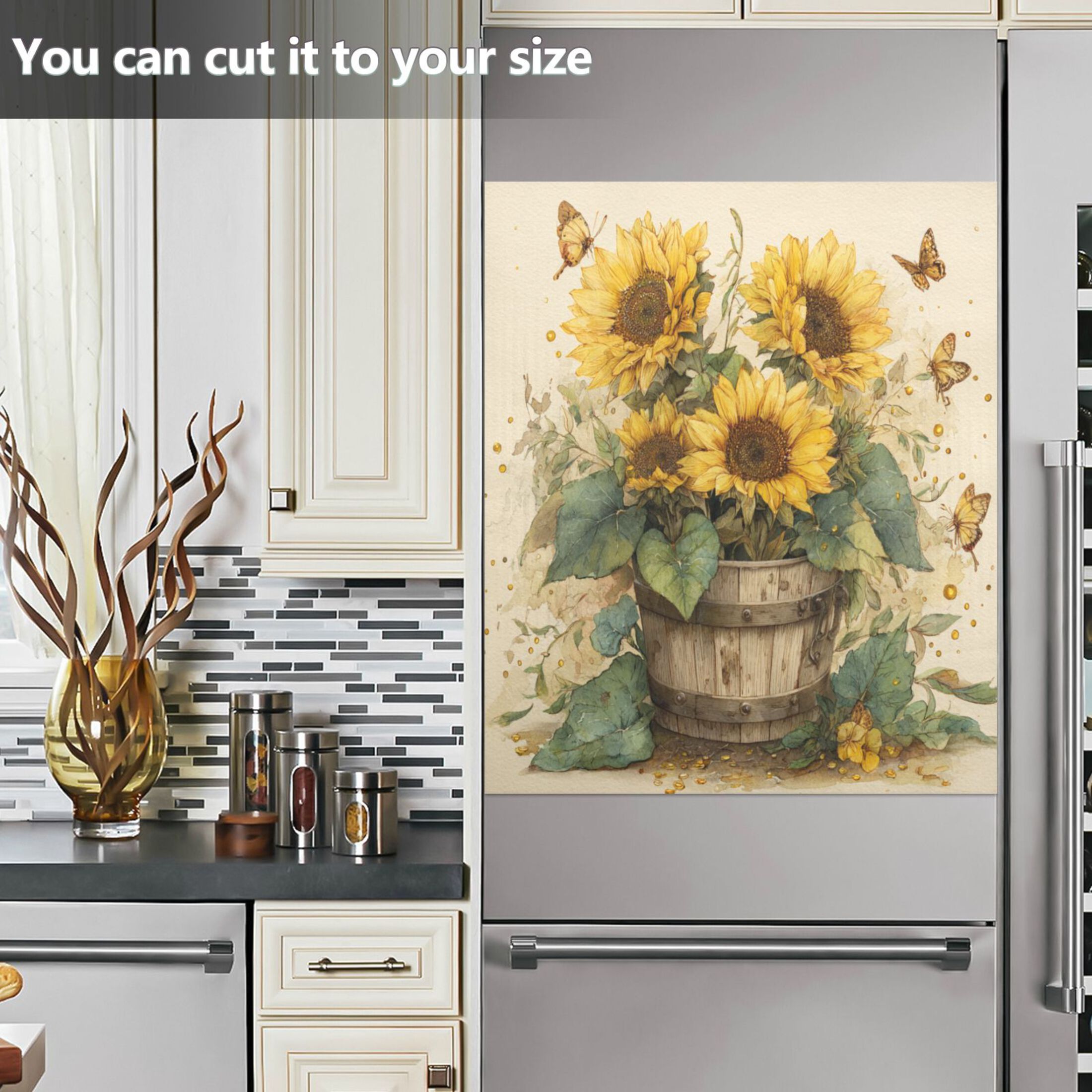 Dishwasher Magnetic Refrigerator Magnet Cover Sticker Home Decorative 23"x26" Sunflowers in An Old Bucket