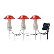 Mainstays 3 Pack Solar Glass and Metal Outdoor Decor Mushroom Stake Light, 5.1" L x 12.2" H, 2.2lb