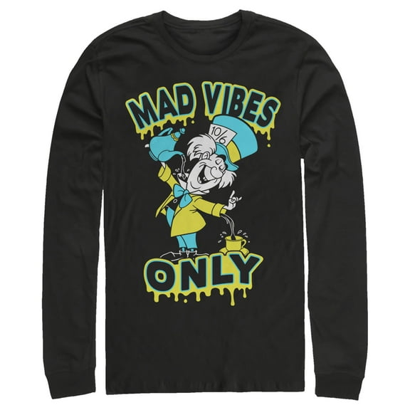Men's Alice in Wonderland Mad Vibes Only Long Sleeve Shirt Black X Large
