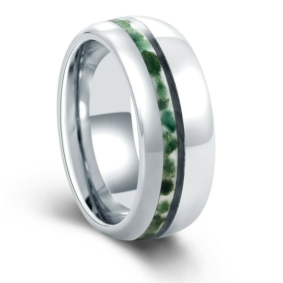 Green Agate Tungsten Ring For Men Statement Ring Anniversary Ring 8mm