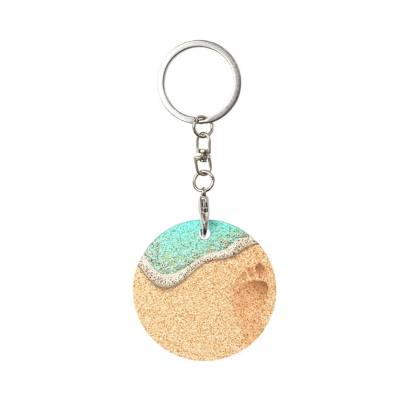 Naloa Beach Footprint Print Round Keychain Keychain Key Ring, Key Tag, Key Chain Bulk for Gift Accessories (Round)