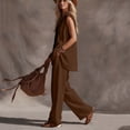 thumbnail image 7 of Bosfbaoi Two Piece Sets for Women Linen Blend Modern Fit Outfit Set Deep V-Neck Cap Sleeve Tops Wide Leg Pants Matching Sets Women Clothing, 7 of 7