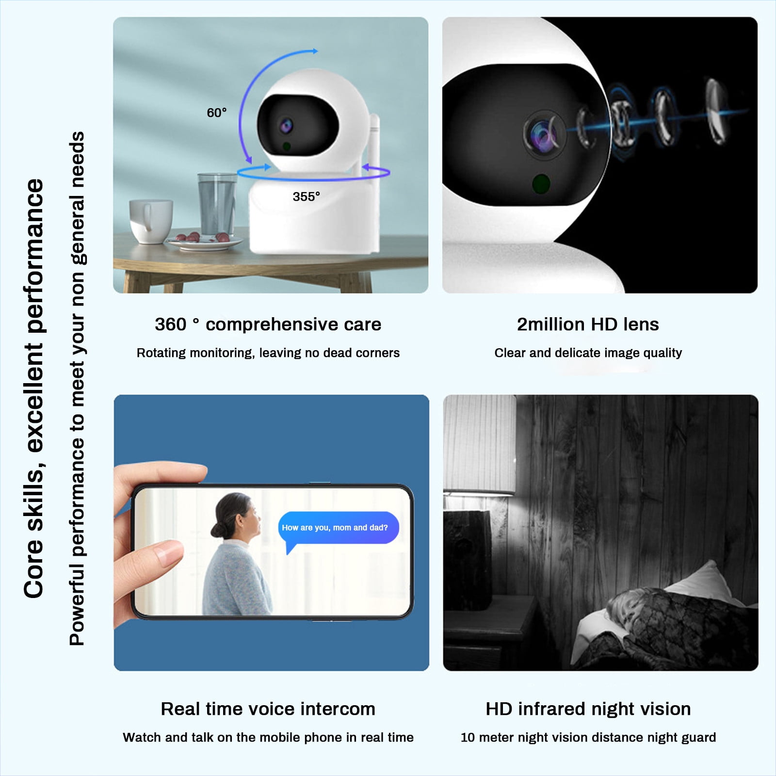 Oggfader Indoor Security Camera HD WiFi Camera For Home Security 2.4GHz WiFi Motion Detection Night Vision 2-Way Audio Ideal For Baby Monitor,White