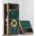 thumbnail image 2 of Case for Samsung Galaxy Z flip 4 5G 2022 with Ring Kickstand Slim Phone Case Luxury Plating Back, Rose Gold Edges, Magnetic Holder Shockproof Thin Protective Cover for Z flip 4 - Purple, 2 of 9