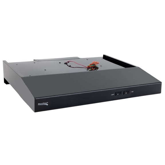 RecPro RV Range Hood with Charcoal Filter & LED Lamp | 12V DC Motor | 60W Energy Efficient | Built-in Charcoal Filter | Sleek Design | Hard-Wired Installation | 0.8A Fan Motor (Black)
